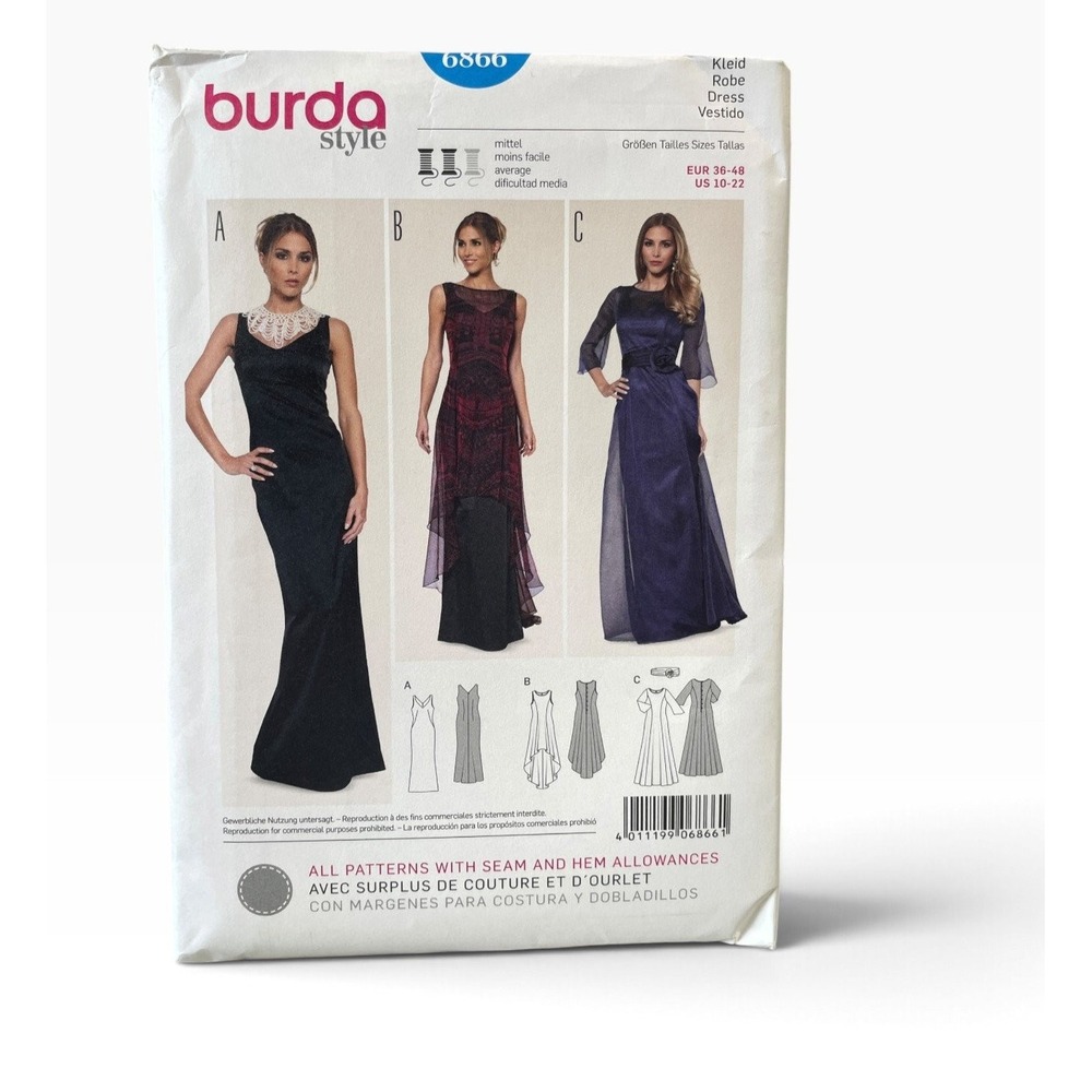Burda Style Sewing Pattern Women US 10-22 6866 Evening Prom Gown Mermaid Uncut